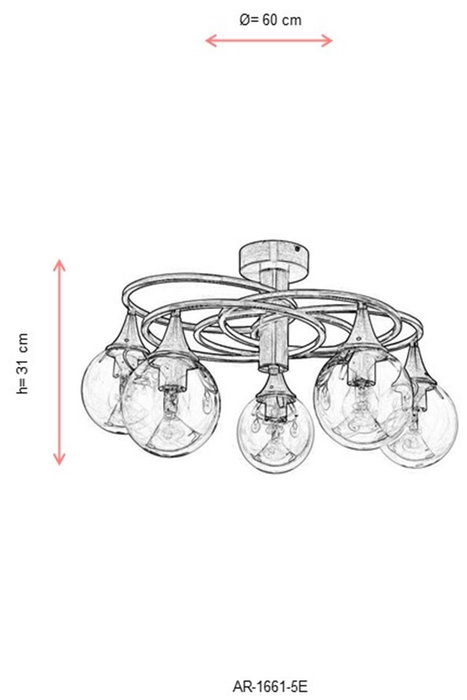Opviq AR-1661-5E Lámpara de Araña de Metal y Cristal Envejecido